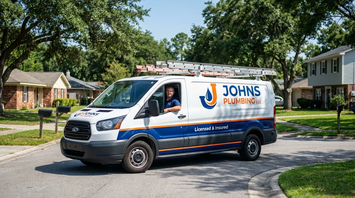 Johns Plumbing LLC service van in Chelsea, MI